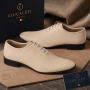 pantofi barbati eleganti bej din piele naturala dintr-o bucata cu siret GKR51TSB